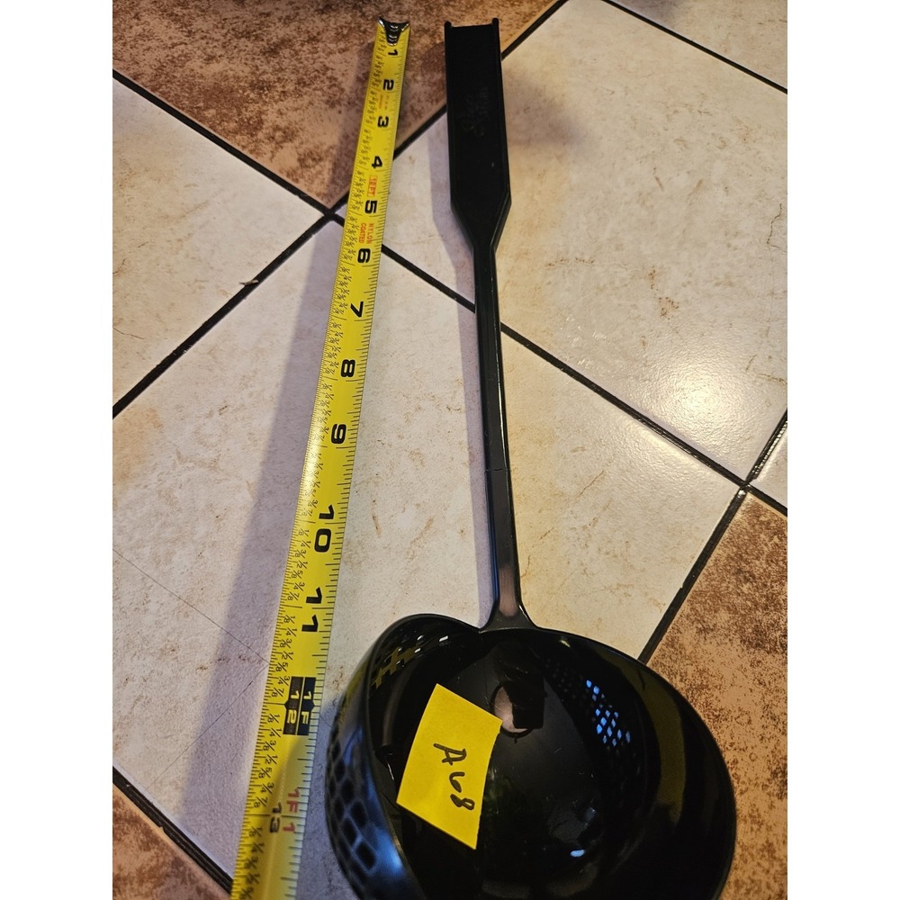 Black Plastic Pasta Server Strainer Ladle Spoon w/ Handle ~12"